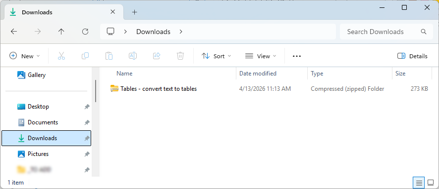 Zip file in download folder